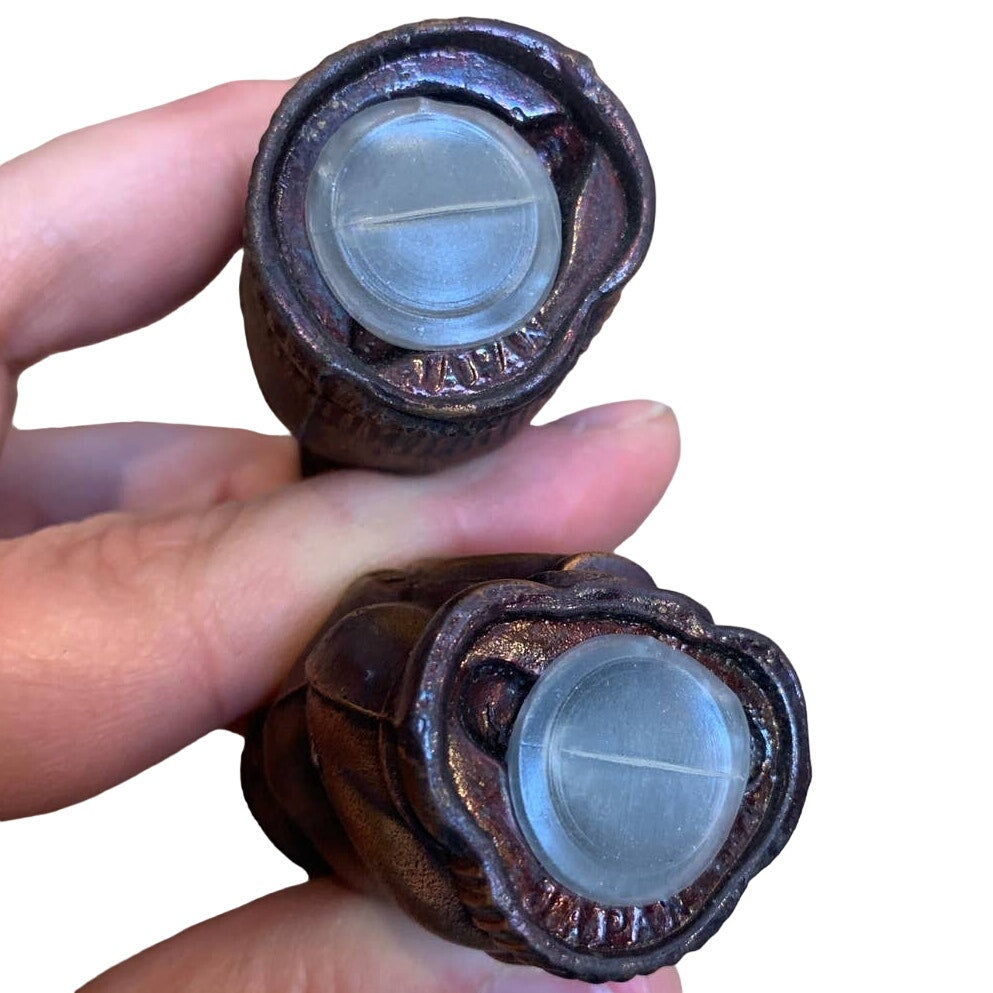 Vintage Copper Made in Japan Native American Man &amp; Woman Salt Pepper Shaker Set