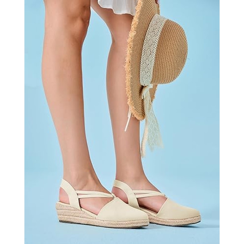 New Coutgo Womens Size 9.5 Tan Espadrille 2.25" Platform Wedge Sandals Shoes