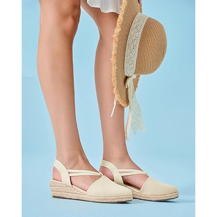 New Coutgo Womens Size 9.5 Tan Espadrille 2.25" Platform Wedge Sandals Shoes