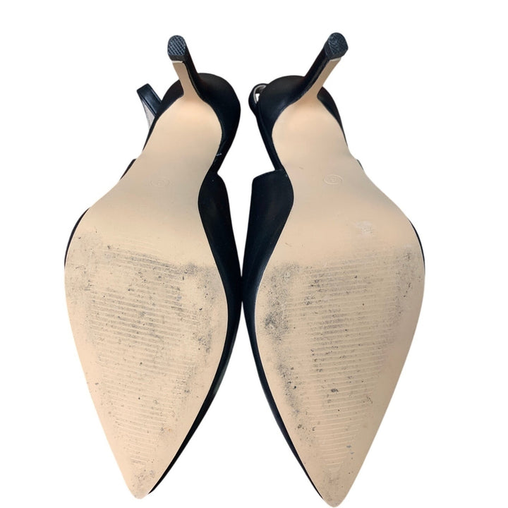 Trish Lucia Womens Size 8 Black Faux Leather Pointy Toe 4" Heel Slingback Shoes