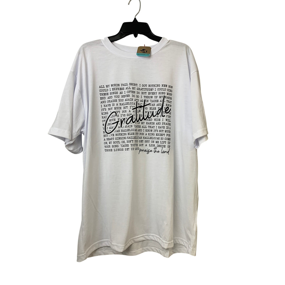New Hand Printed Mens 2XL White Gratitude Bible Quote Short Sleeve Athletic Tee