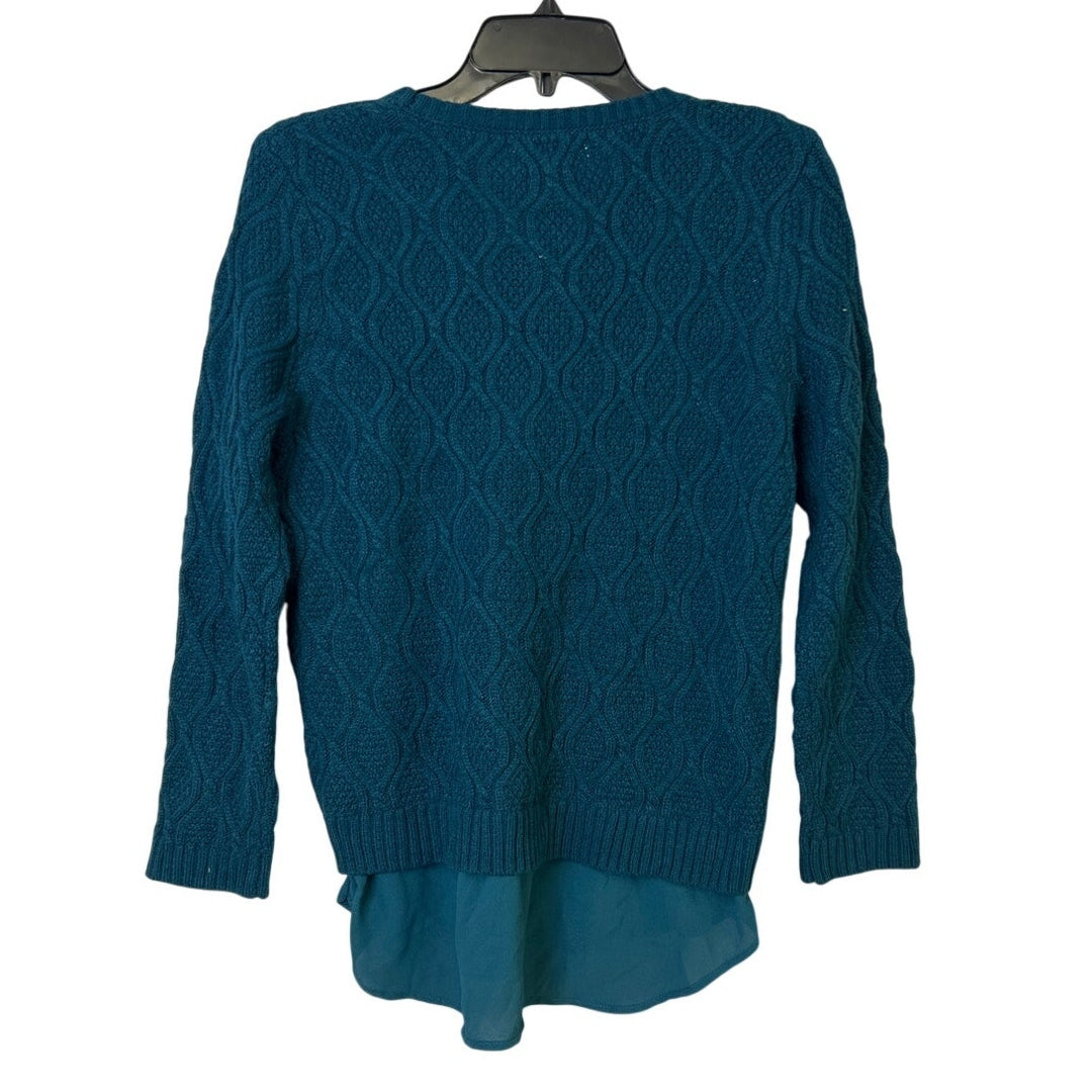 Elle Womens Medium Teal Blue Long Sleeve Crew Neck Faux Layer Knit Sweater