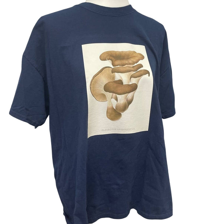 Hand Printed Upcycled XL Pleurotus Spodoleucus Oyster Mushroom Short Sleeve Tee