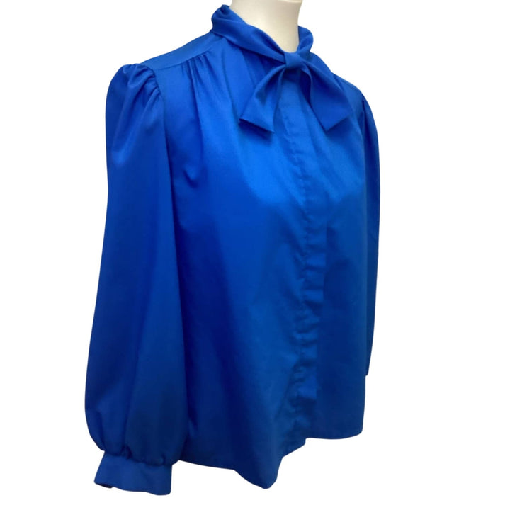 Vintage 1990s Judy Bond Size 14 100% Polyester Front Tie Button Up Career Top