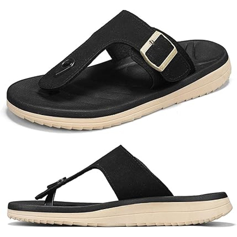 Subbxre Mens 12 Black Thong Adjustable Buckle Open Toe Flip Flop Sandal Shoes