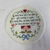 3 Handmade Vintage Counted Cross Stitch Heart Home Friends Ready to Frame Art