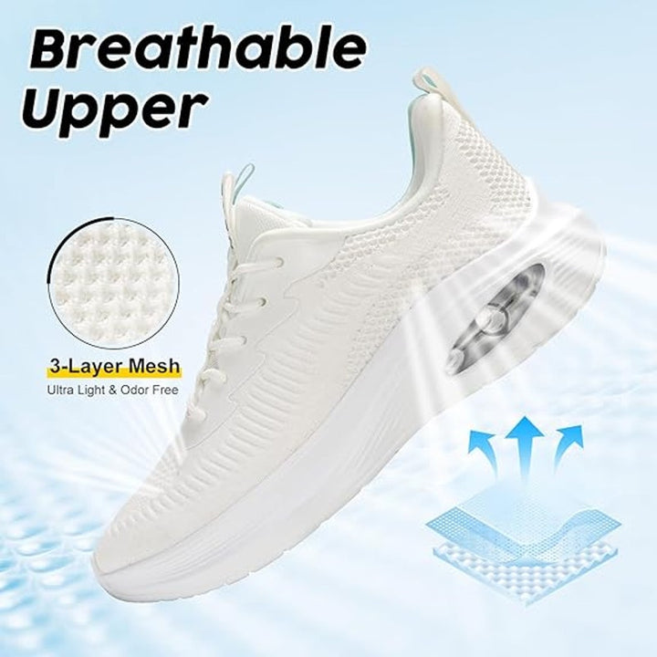 Zyen Womens Size 9 White Sneakers Lace Up Low Top Round Toe Running Shoes