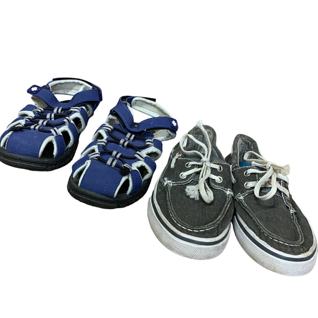2 Pairs Boys Size 1 Cat &amp; Jack Lifeguard Swim Sandals Boat Loafer Slip on Shoes