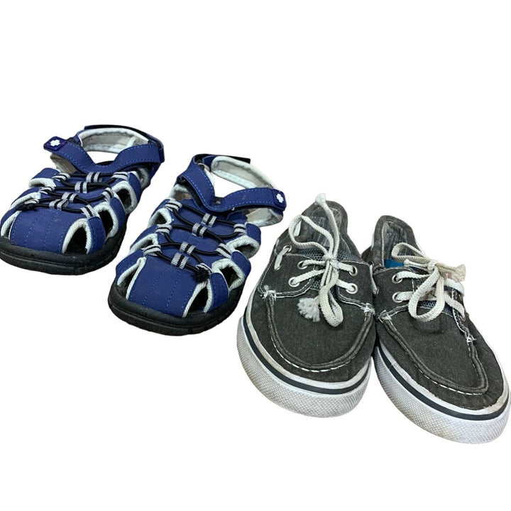 2 Pairs Boys Size 1 Cat &amp; Jack Lifeguard Swim Sandals Boat Loafer Slip on Shoes