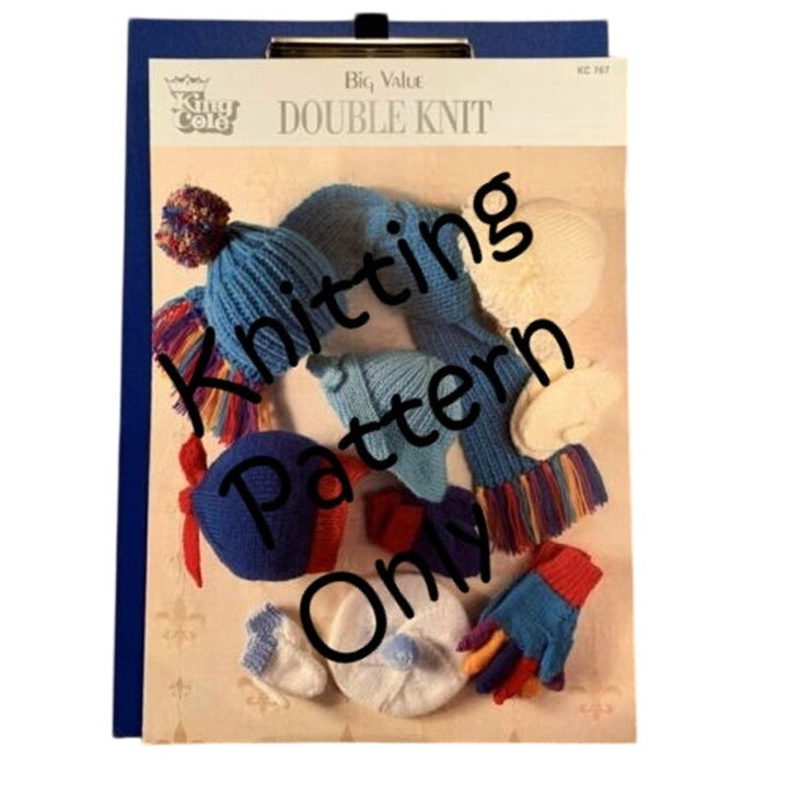 New King Cole KC767 Big Value DK Child Hat Scarf Mitten Gloves Knitting Pattern