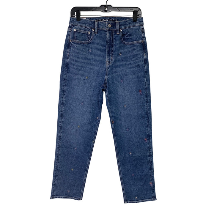 New American Eagle Womens Size 8 Highest Rise 90s Boyfriend Floral Denim Jeans