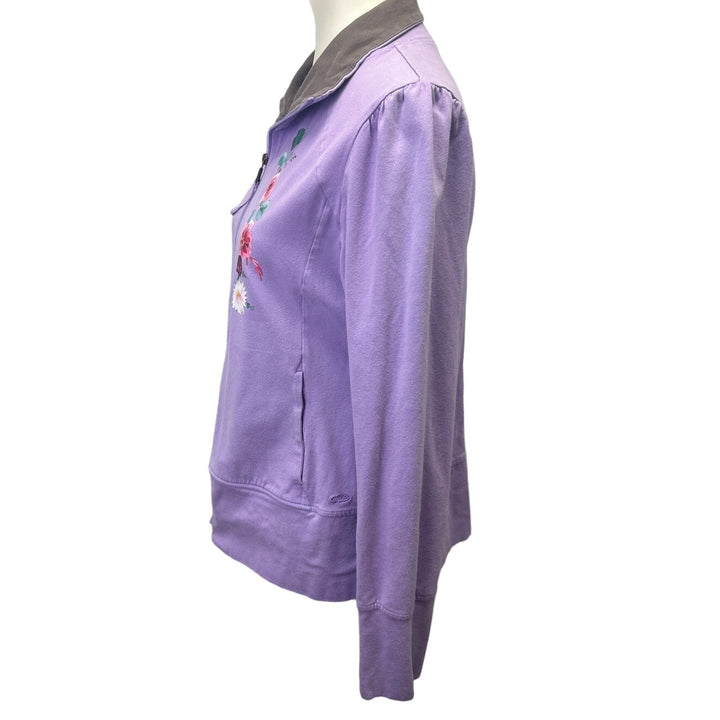 Hand Printed Upcycled Womens Large Peony Flowers Full Zip Lightweight Jacket