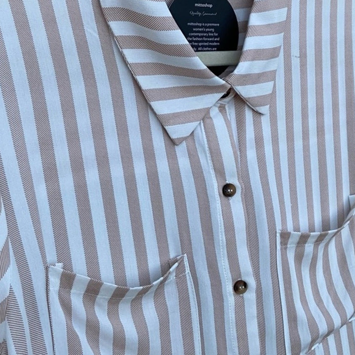 NWT New Mittoshop Womens Small Striped 2 Pocket Button Down 100% Rayon Shirt