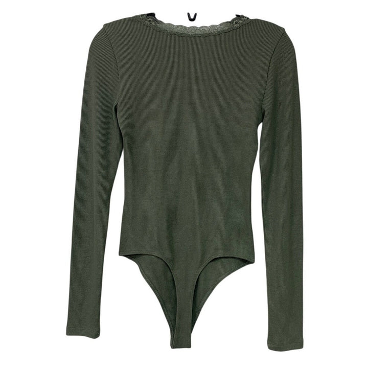 New American Eagle Womens Small Long Sleeve Waffled Lace Snap Closure Bodysuit