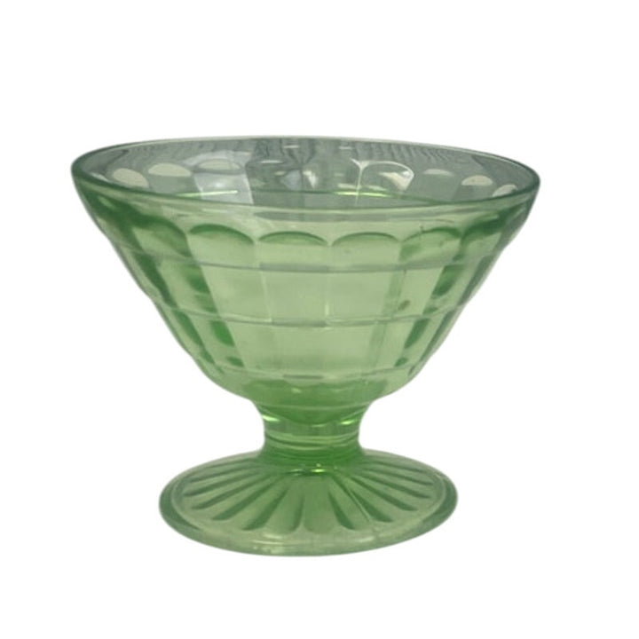 Lot of 4 Vintage Clear Green Glass Footed Textured Dessert Serving Bowls