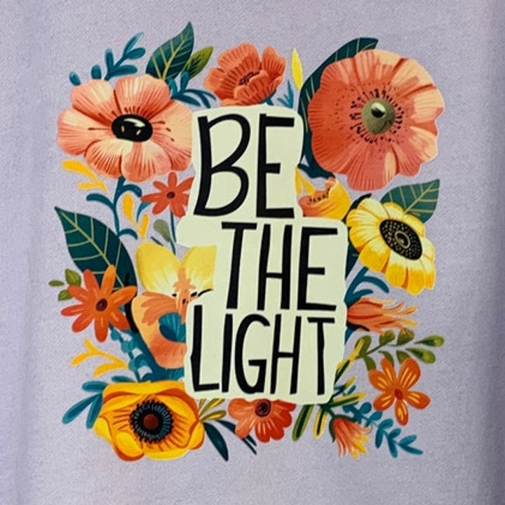 Upcycled Hand Printed Womens Large Be The Light Floral Long Sleeve Sweatshirt