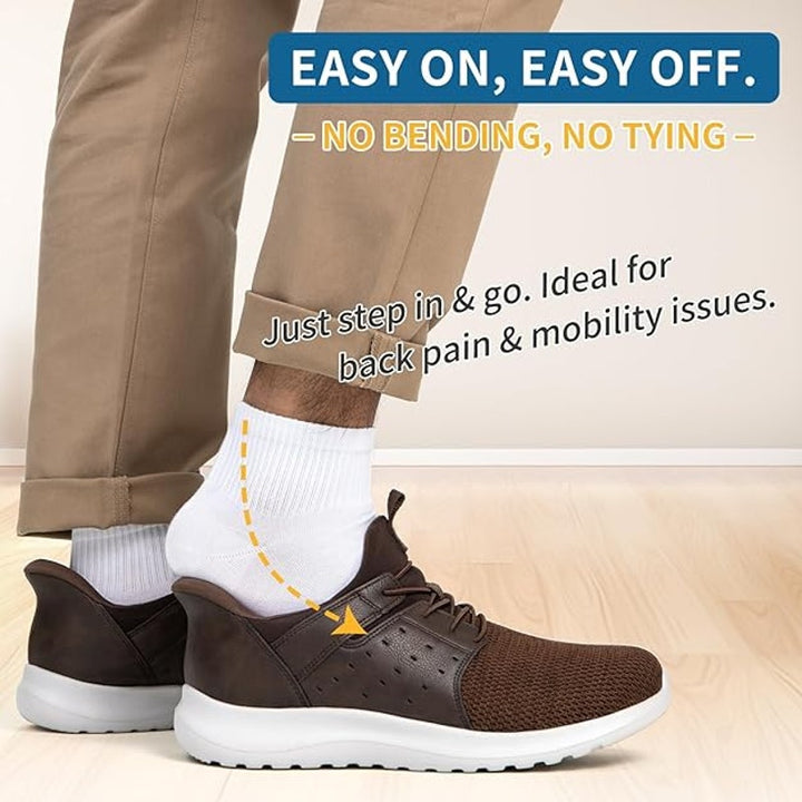 Boveshorn Mens 10.5 Brown Sneakers Arch Support Hands Free Slip On Shoes