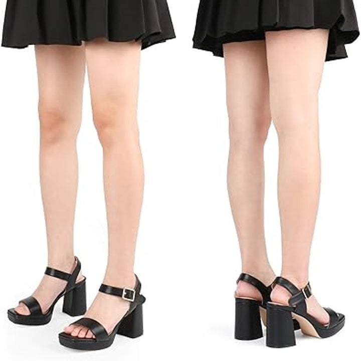 Joy In Love Women Size 11 Black Faux Leather 4" Block Heel Open Toe Sandal Shoes