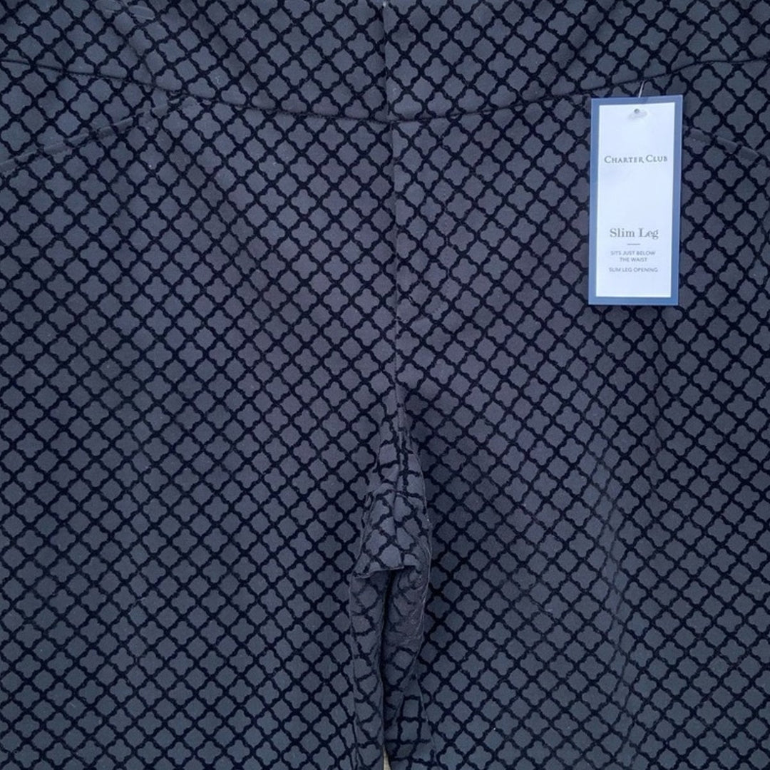 NWT New Charter Club Womens Size 18 Black Velour Patterned Slim Leg Pants