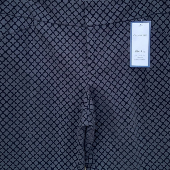 NWT New Charter Club Womens Size 18 Black Velour Patterned Slim Leg Pants