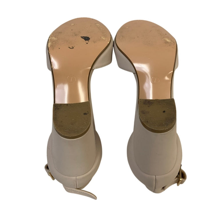 IDIFU Womens Size 7 Pinky Tan 3" Chunky Heel Round Peep Toe Ankle Strap Shoes