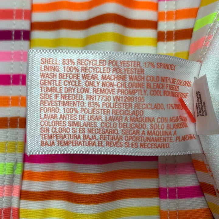 New Cat &amp; Jack Girls XS (4/5) UPF 50+ Neon Stripe Bikini 2PC Swimsuit