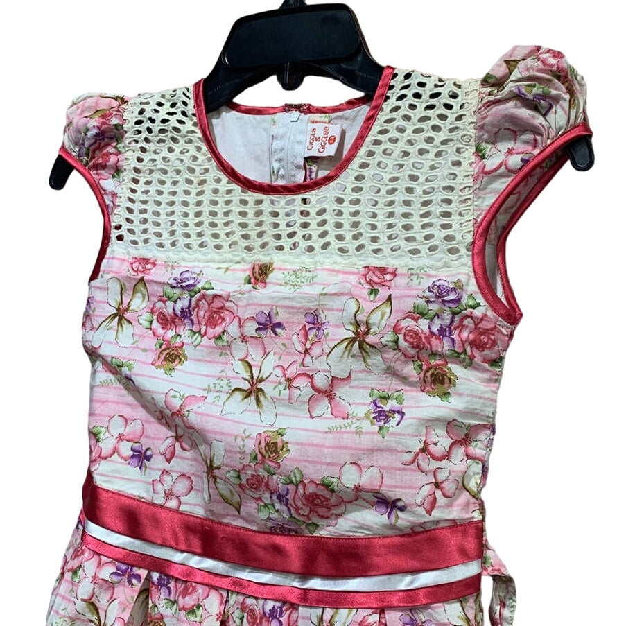 Giggla &amp; Gigglee Girls XL Pink Easter Floral Eyelet Lace Spring Summer Dress
