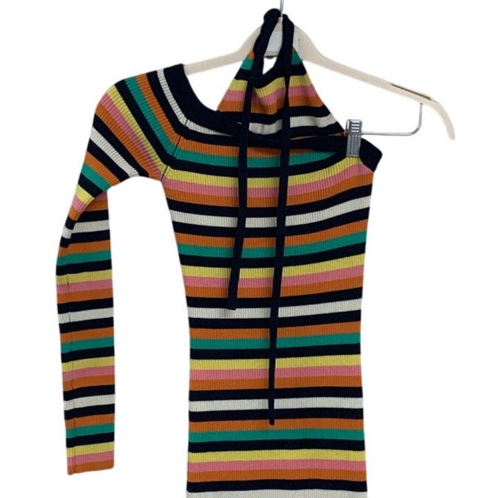 Monse Women XS Multicolor Striped One Shoulder Sweater Knit BodyCon Halter Dress