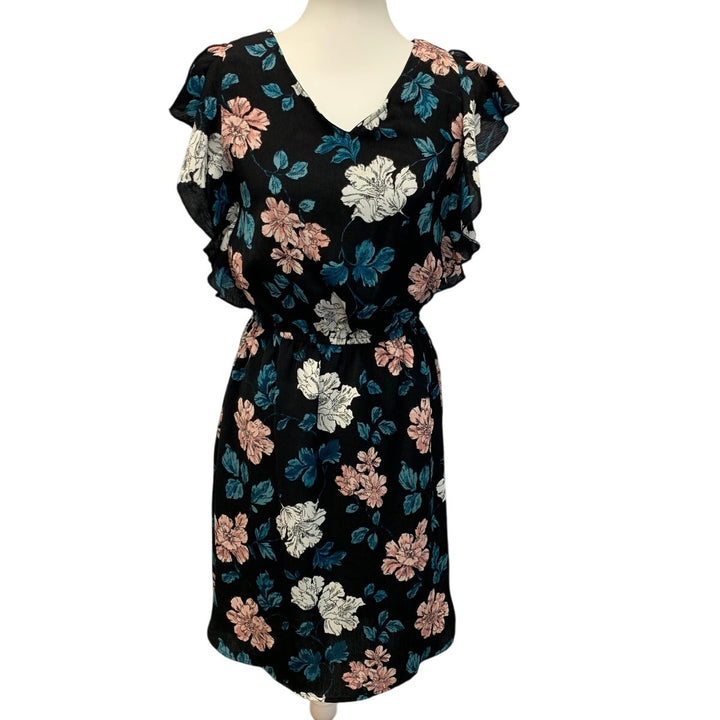 Merona Womens Medium Lightweight Floral Ruffled VNeck Cottage Fit Flare Dress