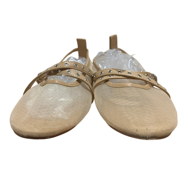 Vimisaoi Womens 8.5 Beige Mesh Ballet Flats Round Closed Toe Buckle Strap Shoes