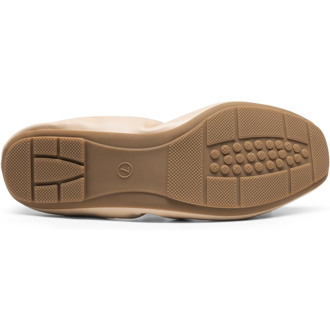 New Dream Pairs Womens 7.5 Nude Tan Foldable Square Toe Ballet Flats Shoes w Bag