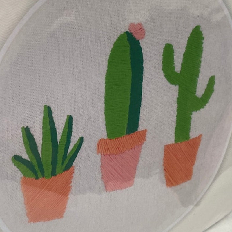 New Cactus Succluent Plant Trio in Terra Cotta Pots Fabric Thread Embroidery Kit