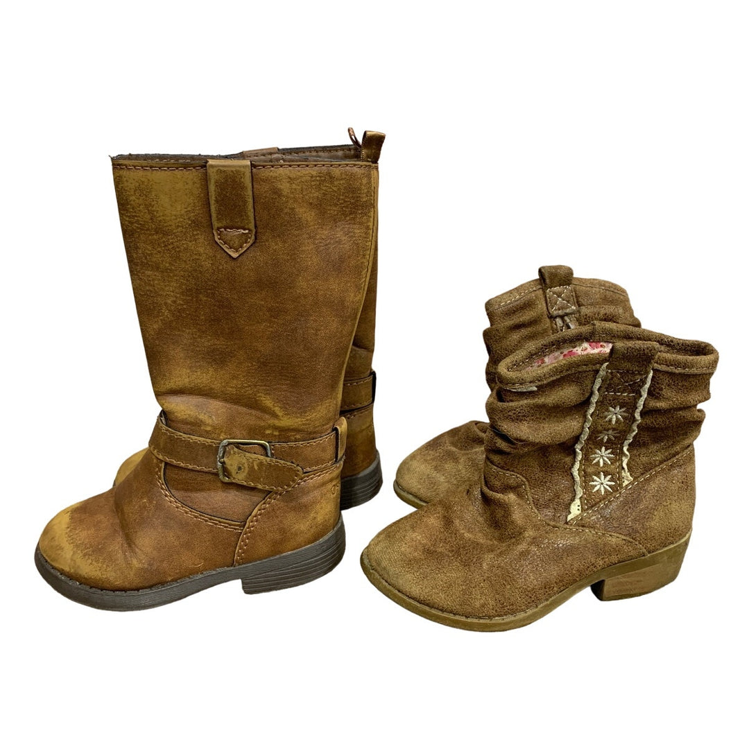 Two Pairs Girls Size 6 Brown Osh Kosh Jumping Beans Faux Leather Boots Shoes