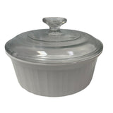Corningware F-5-B 1.6 Liter Made In USA Round Ceramic DIsh Bowl w Glass Lid