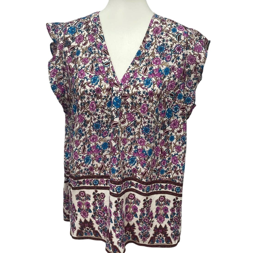 Dalia Womens XL Sleeveless V-Neck Floral Polyester Blend Vines Tank Top Blouse