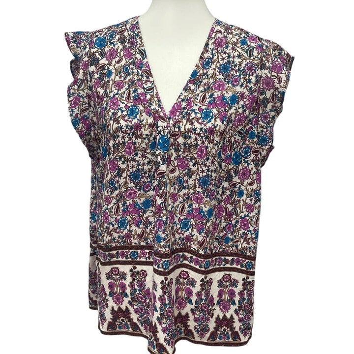 Dalia Womens XL Sleeveless V-Neck Floral Polyester Blend Vines Tank Top Blouse