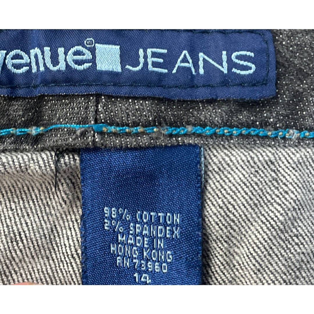 Avenue Womens Size 14 Cotton Blend Gray Wash Silver Button Straight Leg Jeans