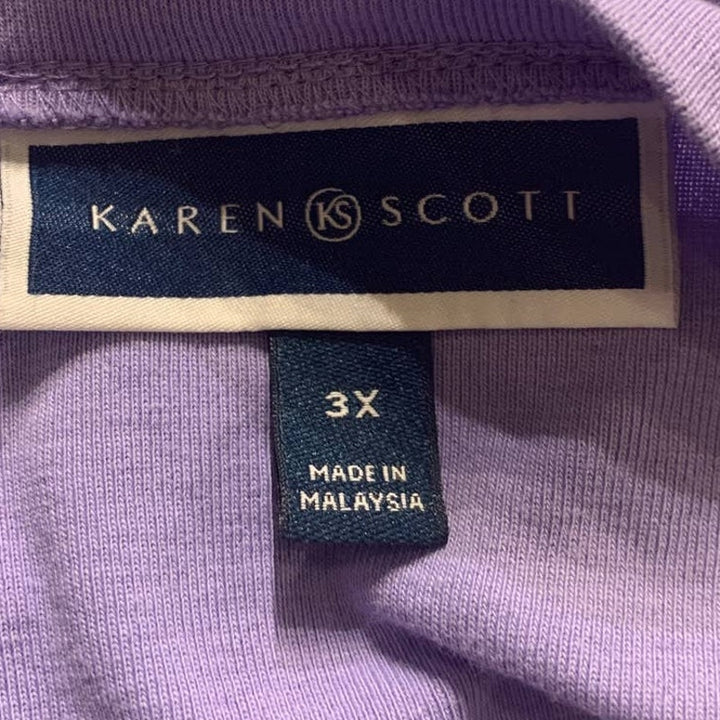 Karen Scott 3X Short Sleeve VNeck 100% Cotton Silver Button Detail Tee Shirt