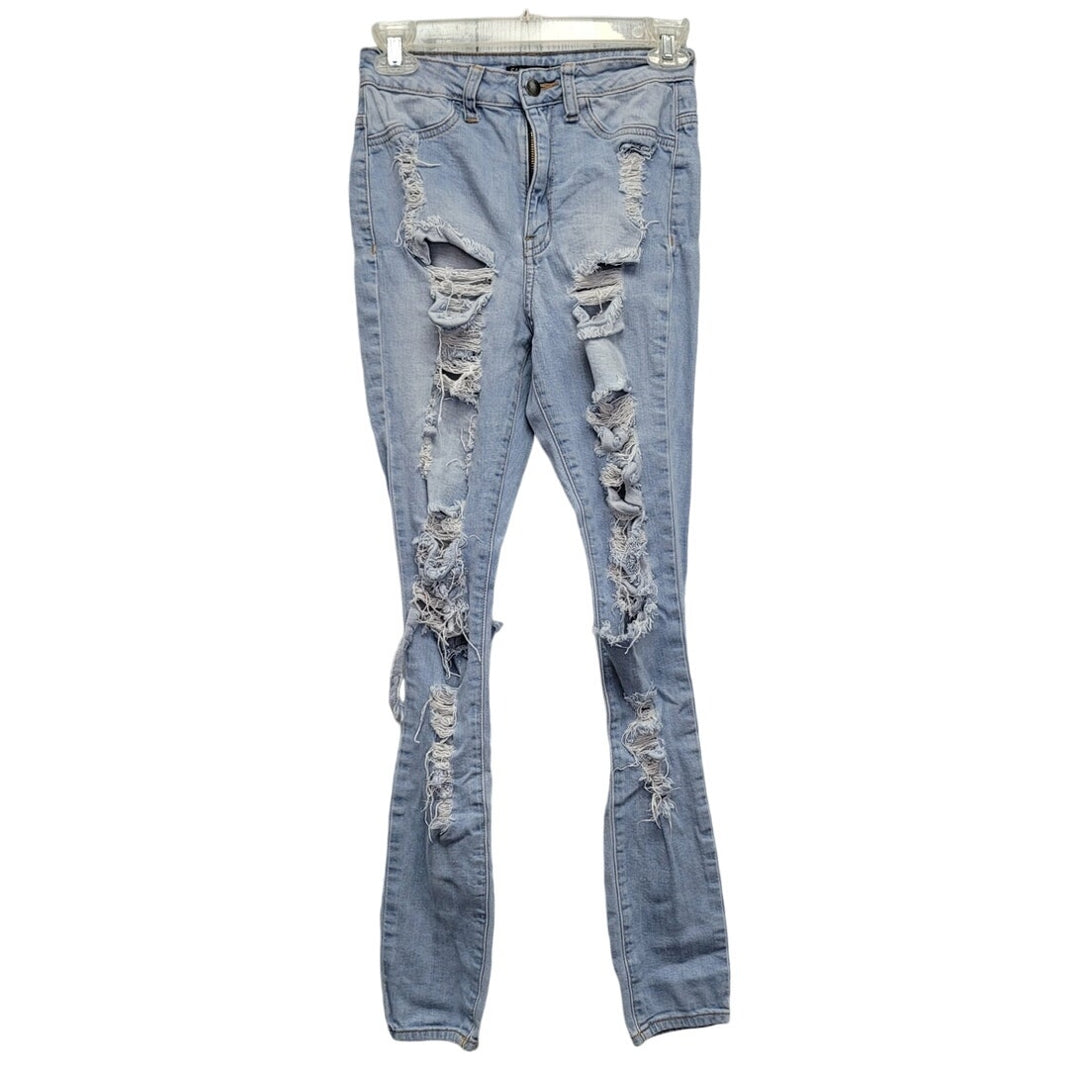 Fashion Nova Juniors 3 Cotton Spandex Factory Ripped &amp; Faded Denim Jeans