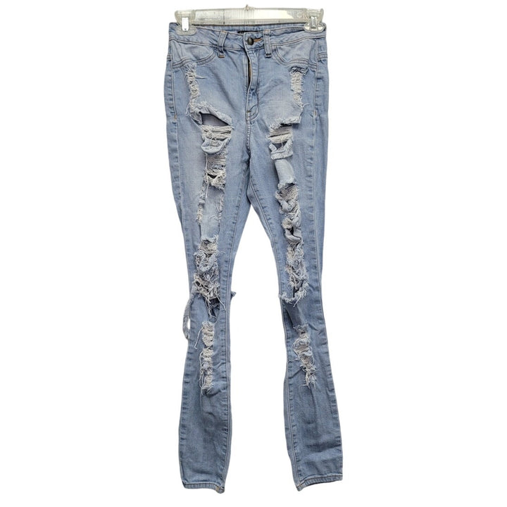 Fashion Nova Juniors 3 Cotton Spandex Factory Ripped &amp; Faded Denim Jeans