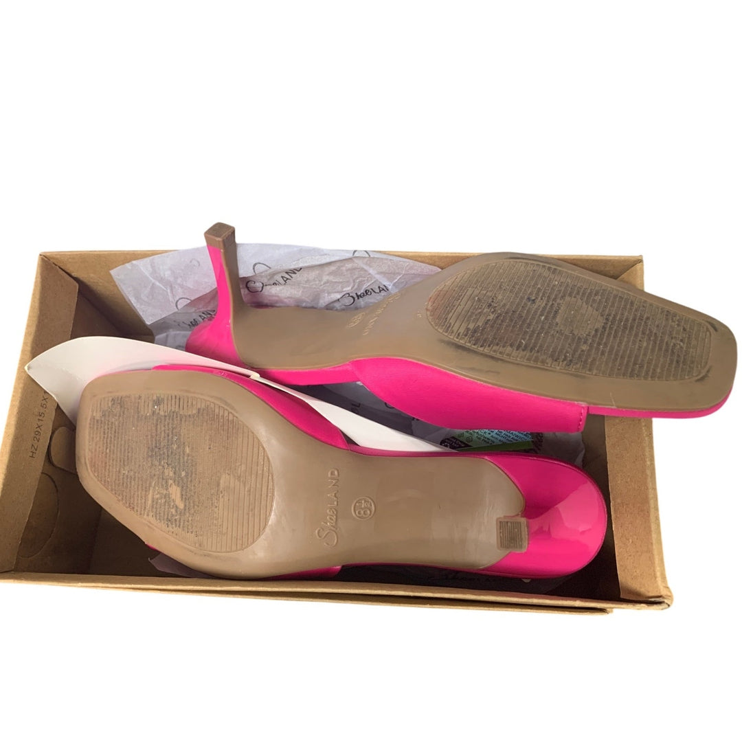 Shoe Land Womens Size 8.5 Hot Pink Open Toe Low Heel Stiletto Heeled Shoes