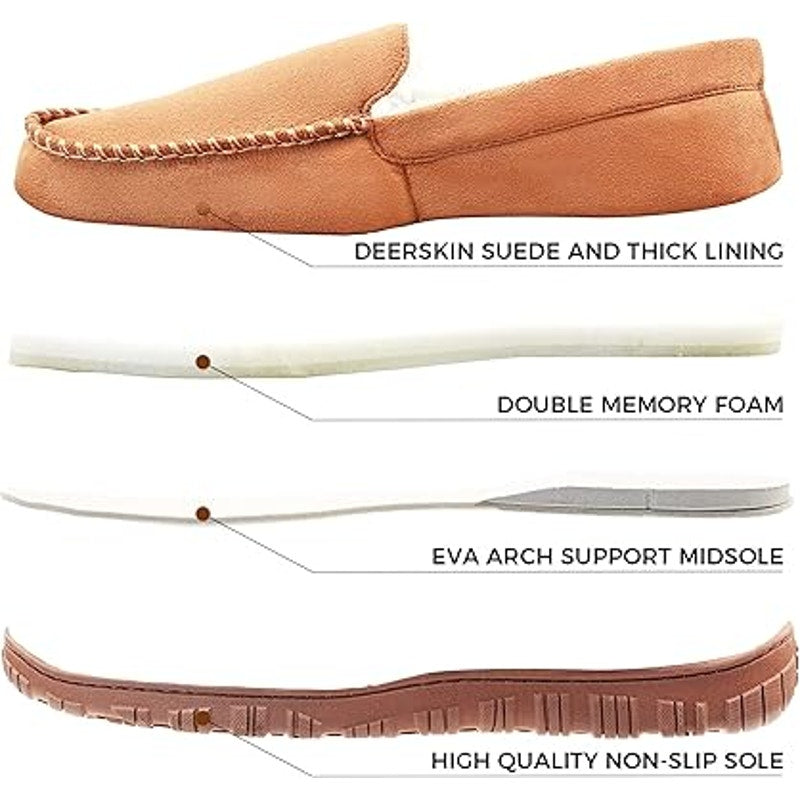 Lulex Mens Size 11 Brown Moccasin Slide On Memory Foam House Slipper Shoes