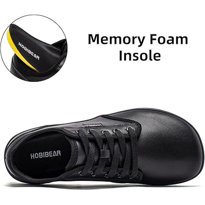 Hobibear Mens Size 9 Black Faux Leather Lace Up Wide Toe Box Zero Drop Shoes
