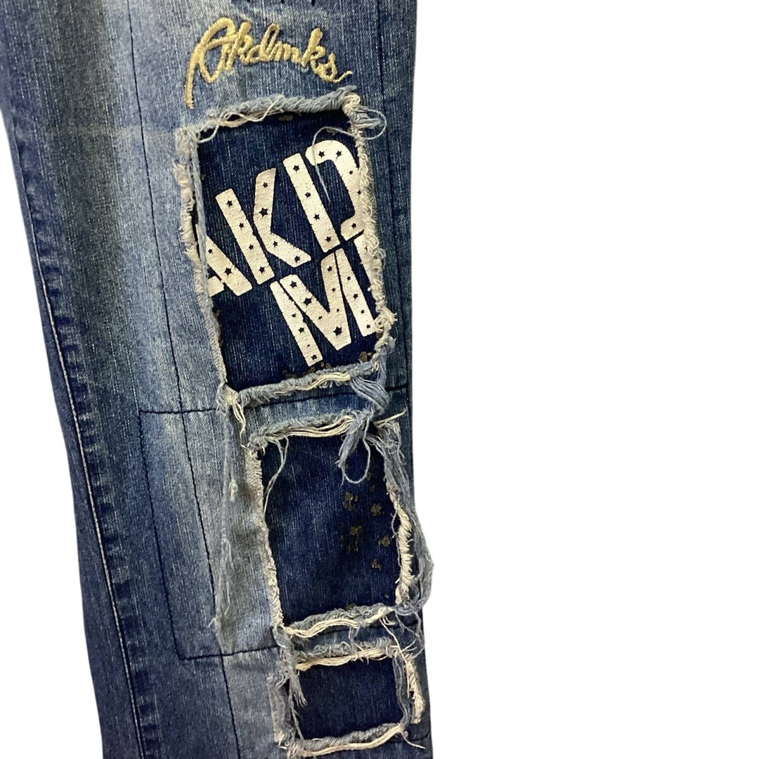 Akdmks Mens Size 30 Stretch Cotton Distressed Patched Whiskered Denim Blue Jeans