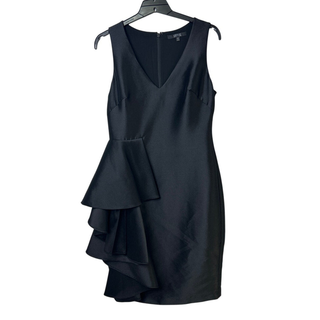 Badgley Mischka Womens Size 8 Black Side Ruffle Knee Length LBD Sheath Dress