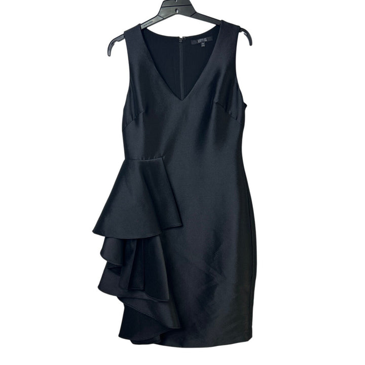 Badgley Mischka Womens Size 8 Black Side Ruffle Knee Length LBD Sheath Dress