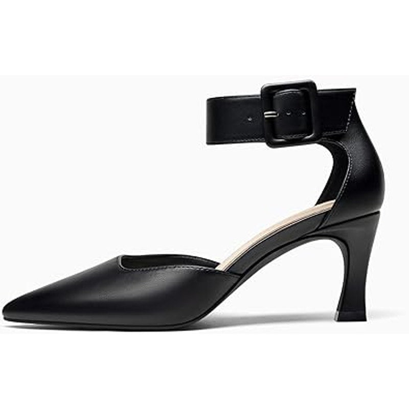 Coutgo Womens Size 7.5 Black 3" Heels Closed Pointed Toe Ankle Strap Pumps