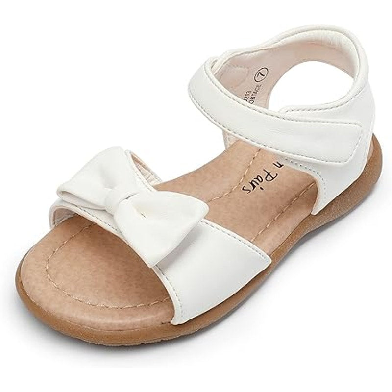Dream Pairs Toddler Girls Size 8 White Adjustable Hook &amp; Loop Bow Sandals Shoes