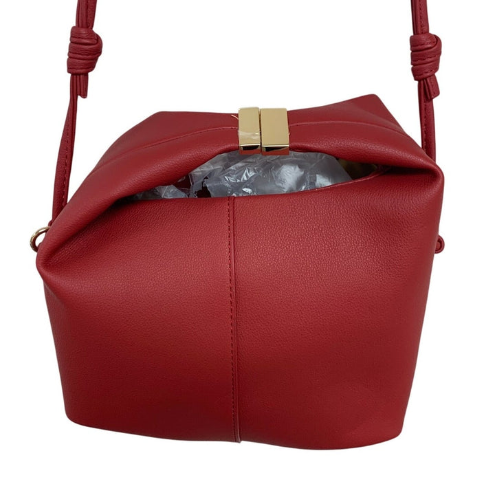 New Red Magnetic Slide Latch Cross Body Faux Leather Bag w Chain Handle