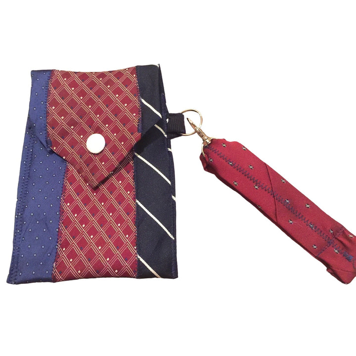 Handmade Upcycled Vintage Repurposed Red Blue Neck Tie Wristlet Pouch Purse